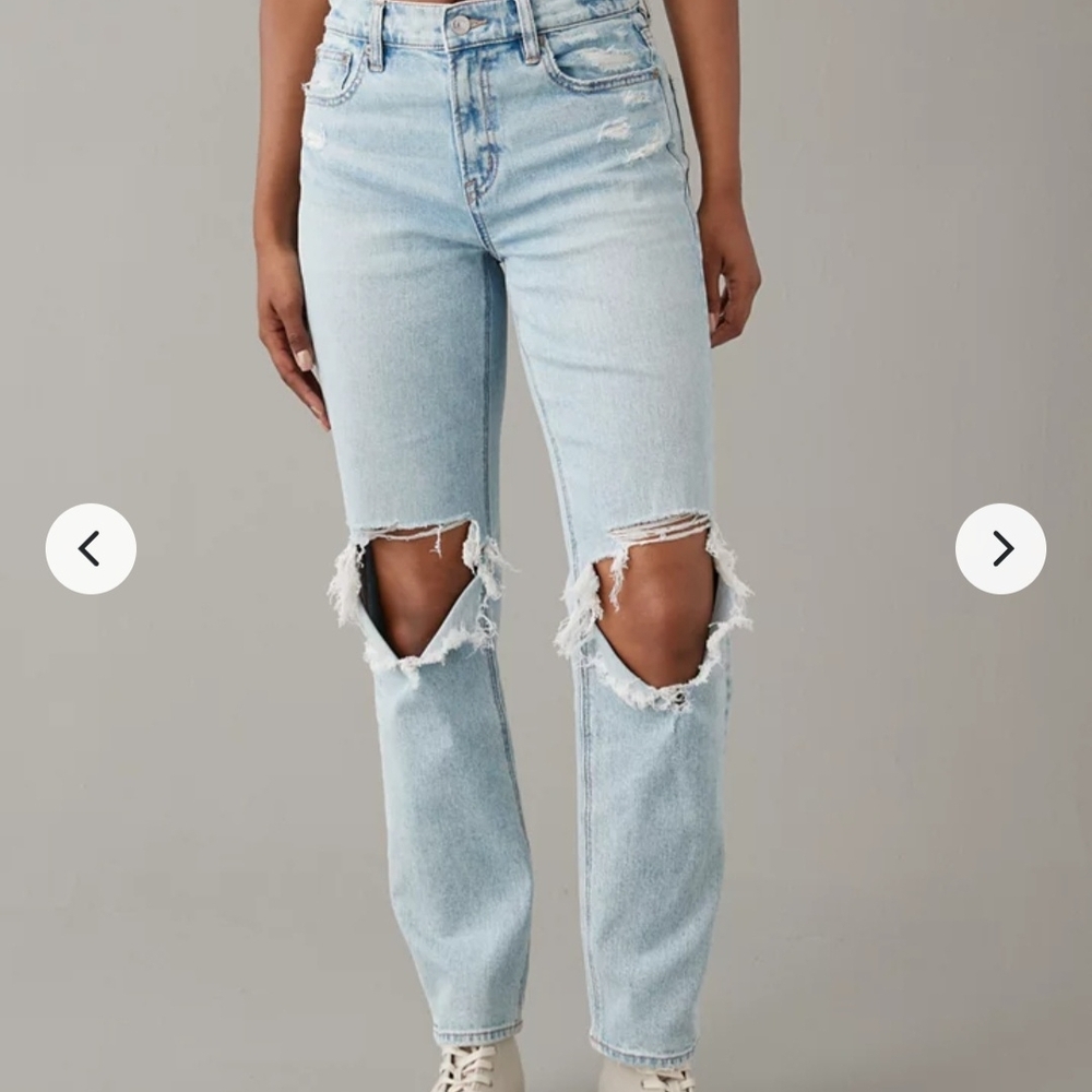 American Eagle Outfitters Light Blue Ripped Straight Leg Jeans